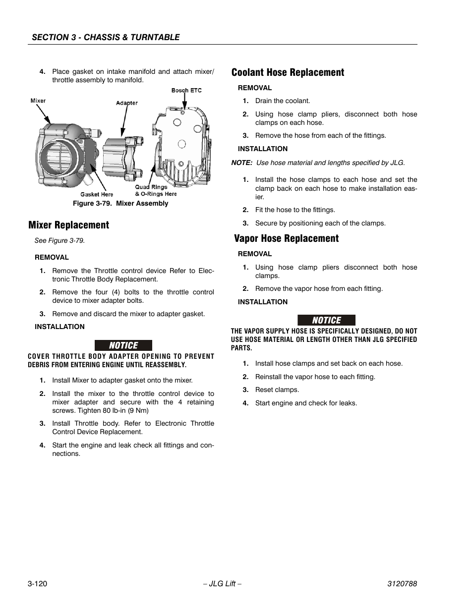 Mixer replacement, Coolant hose replacement, Vapor hose replacement | Mixer assembly -120 | JLG 460SJ ANSI Service Manual User Manual | Page 174 / 464