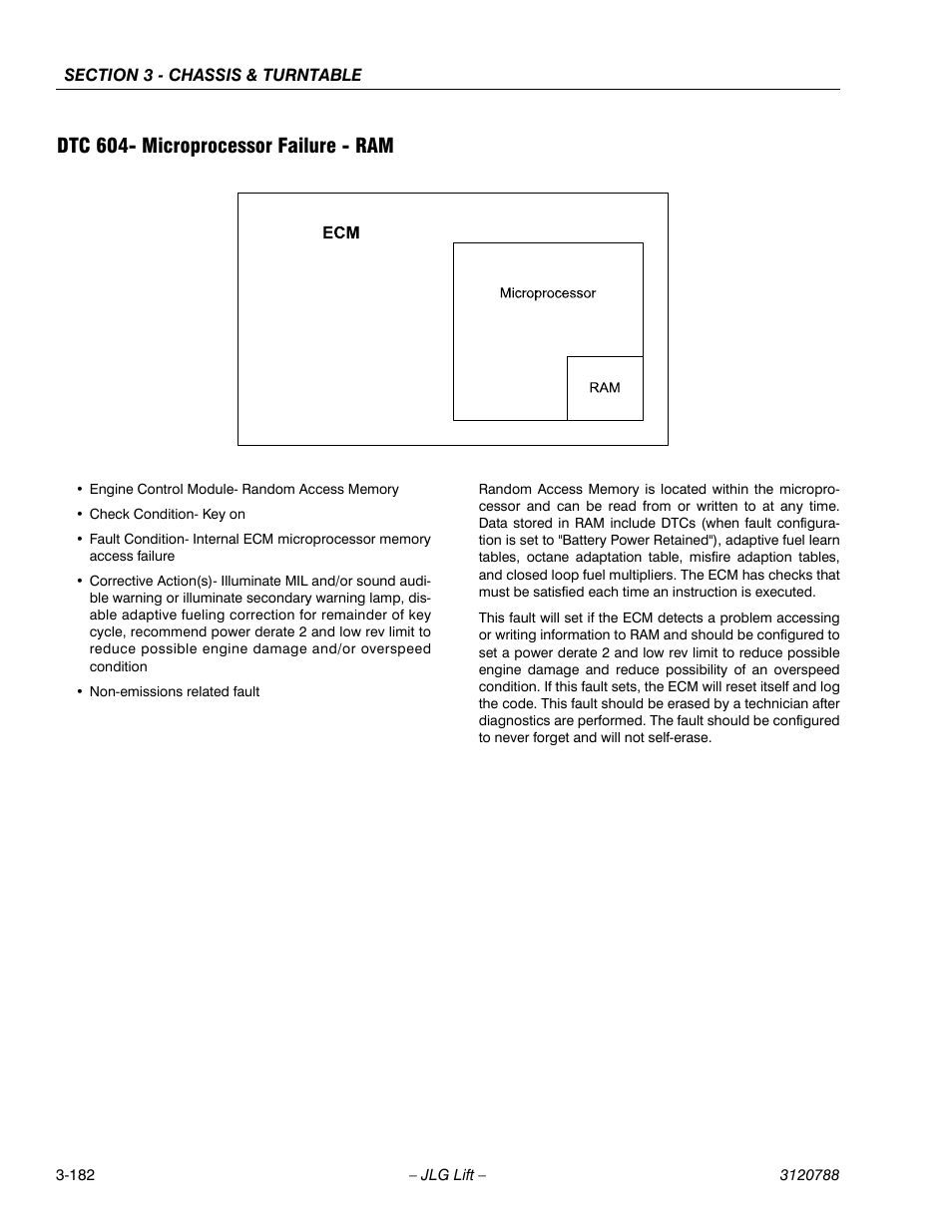 Dtc 604- microprocessor failure - ram, Dtc 604- microprocessor failure - ram -182 | JLG 460SJ ANSI Service Manual User Manual | Page 236 / 464