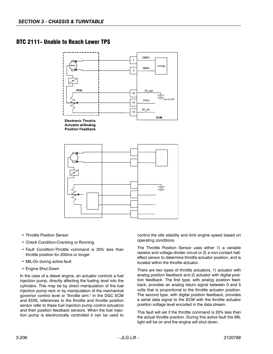Dtc 2111- unable to reach lower tps, Dtc 2111- unable to reach lower tps -206 | JLG 460SJ ANSI Service Manual User Manual | Page 260 / 464