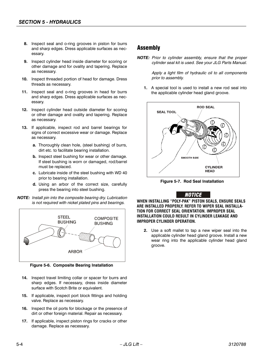Assembly, Assembly -4, Composite bearing installation -4 | Rod seal installation -4 | JLG 460SJ ANSI Service Manual User Manual | Page 294 / 464