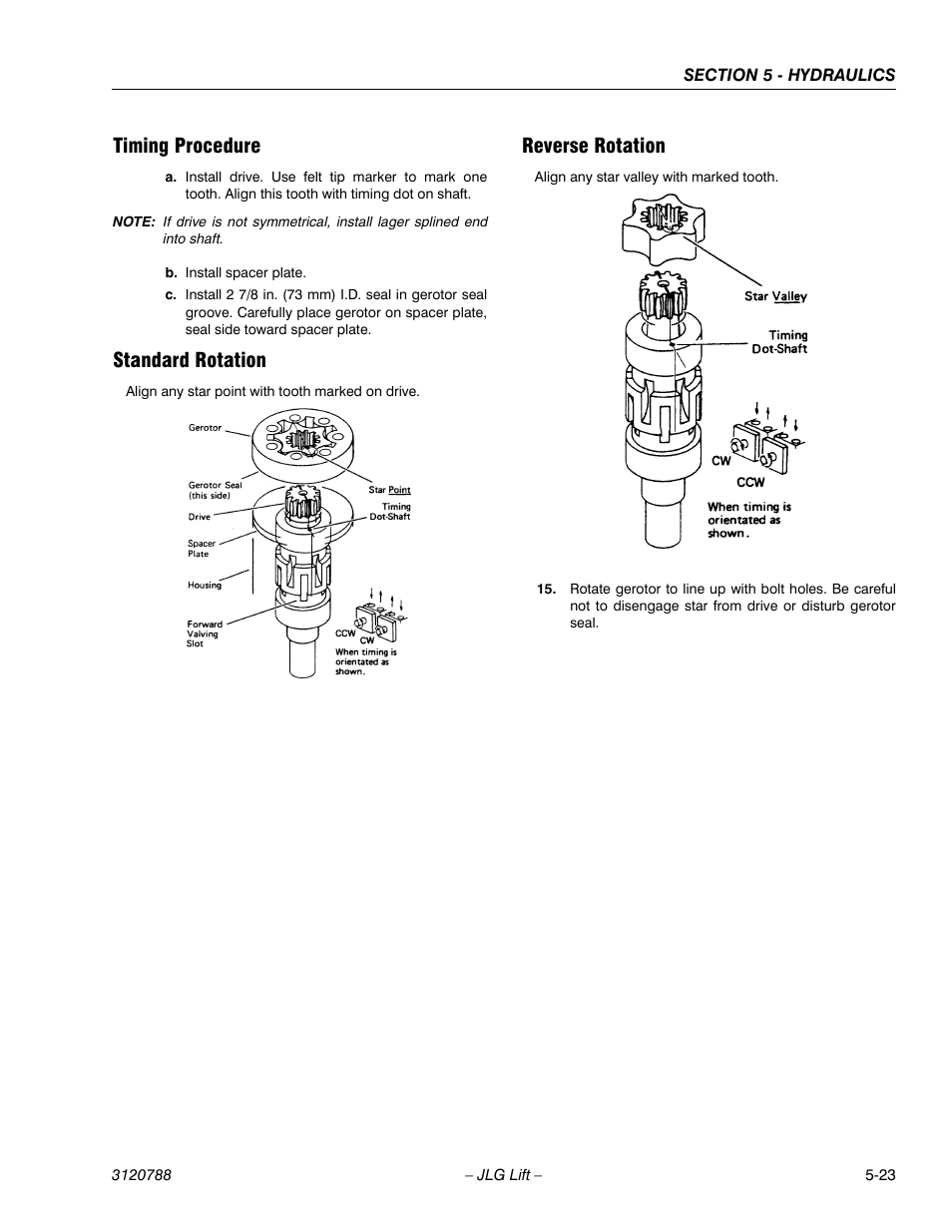 Timing procedure, Standard rotation, Reverse rotation | JLG 460SJ ANSI Service Manual User Manual | Page 313 / 464