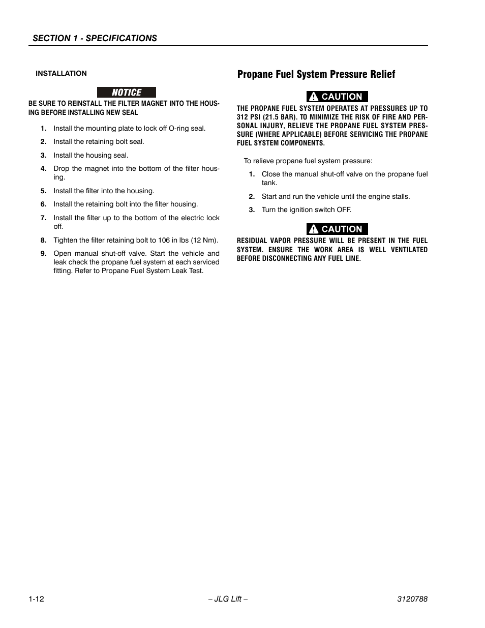 Propane fuel system pressure relief, Propane fuel system pressure relief -12 | JLG 460SJ ANSI Service Manual User Manual | Page 32 / 464