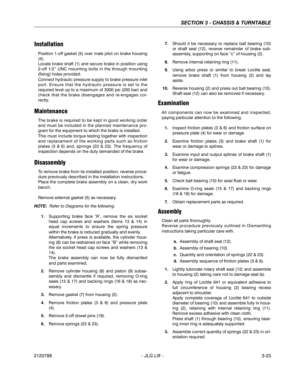 Installation, Maintenance, Disassembly | Examination, Assembly | JLG 460SJ ANSI Service Manual User Manual | Page 77 / 464