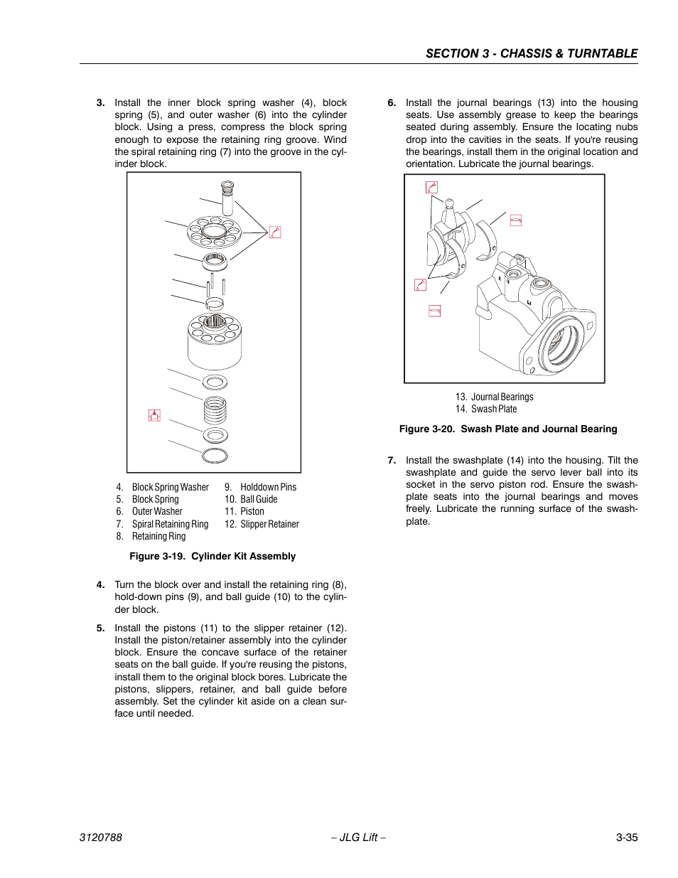 Cylinder kit assembly -35, Swash plate and journal bearing -35 | JLG 460SJ ANSI Service Manual User Manual | Page 89 / 464