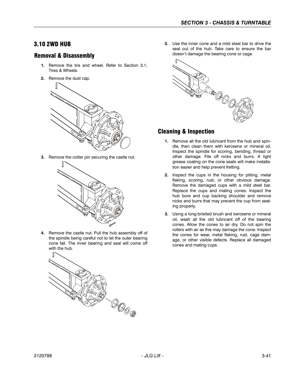 10 2wd hub, Removal & disassembly, Cleaning & inspection | 2wd hub -41, 10 2wd hub removal & disassembly | JLG 460SJ ANSI Service Manual User Manual | Page 95 / 464
