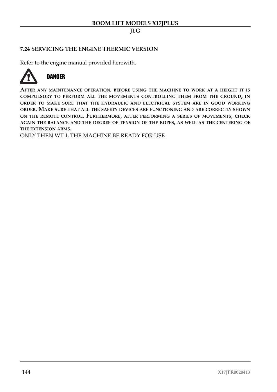 Attenzione | JLG X17J Plus Operator Manual User Manual | Page 148 / 176