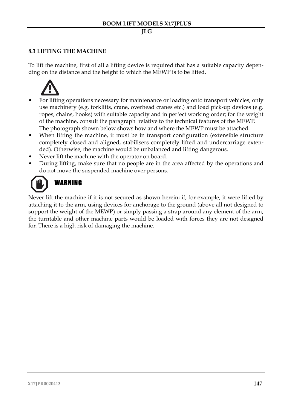 JLG X17J Plus Operator Manual User Manual | Page 151 / 176