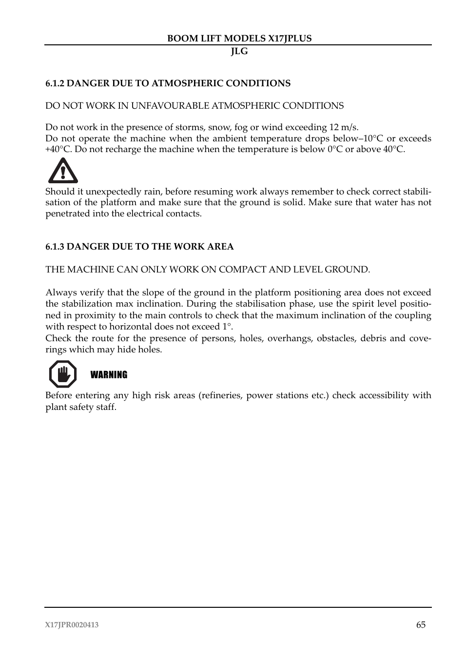 JLG X17J Plus Operator Manual User Manual | Page 69 / 176