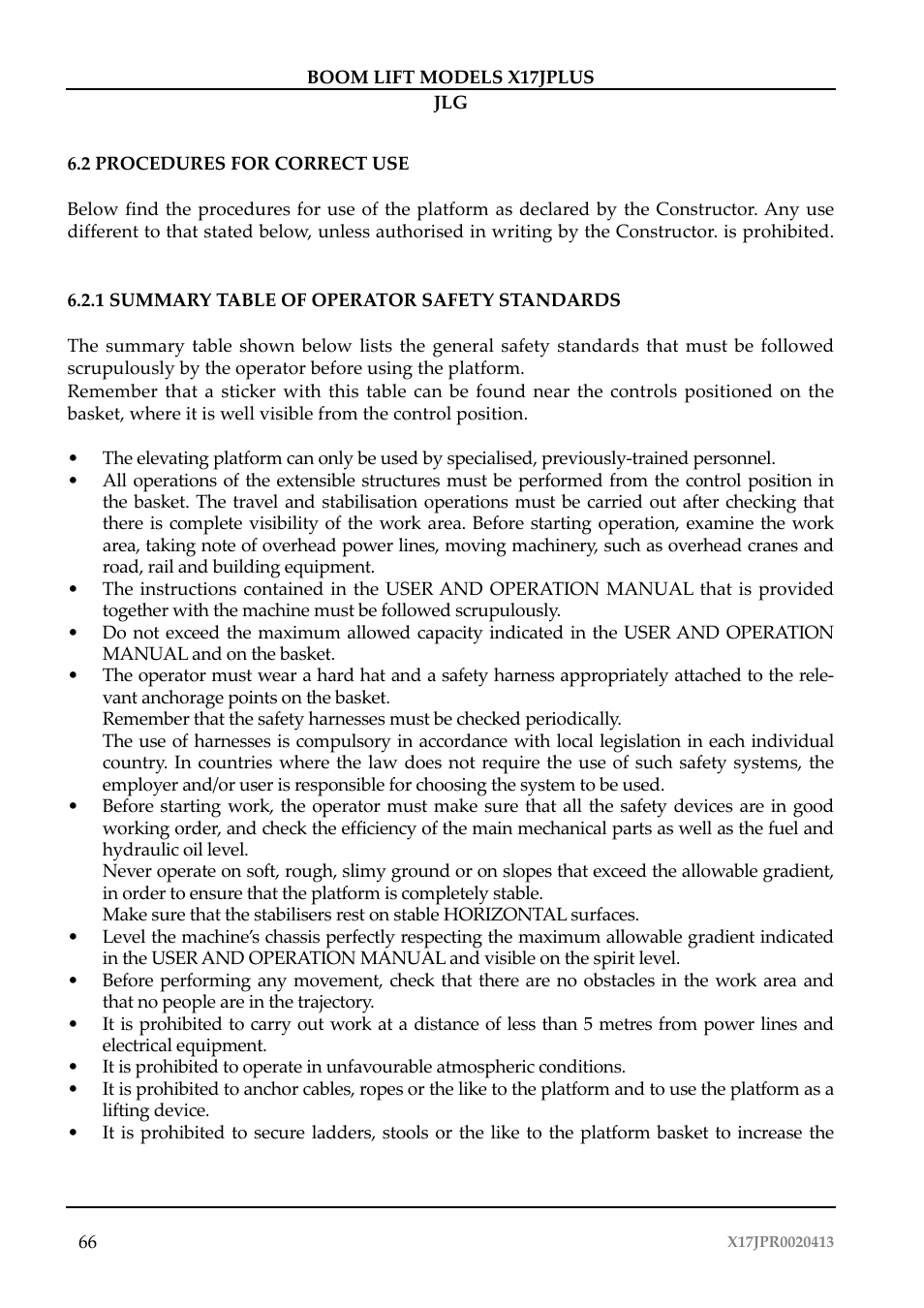 JLG X17J Plus Operator Manual User Manual | Page 70 / 176