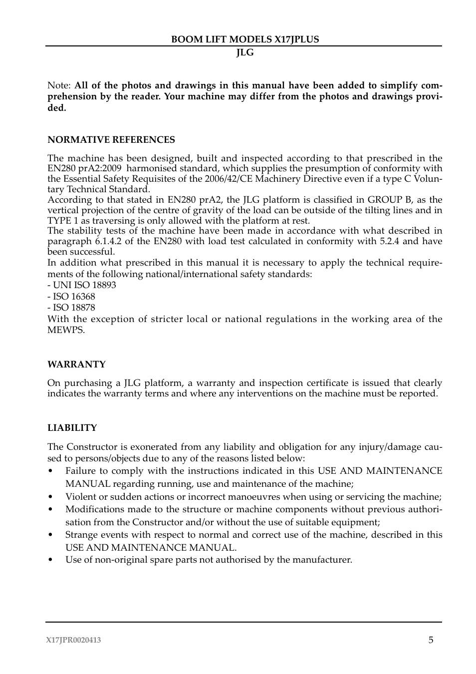 JLG X17J Plus Operator Manual User Manual | Page 9 / 176