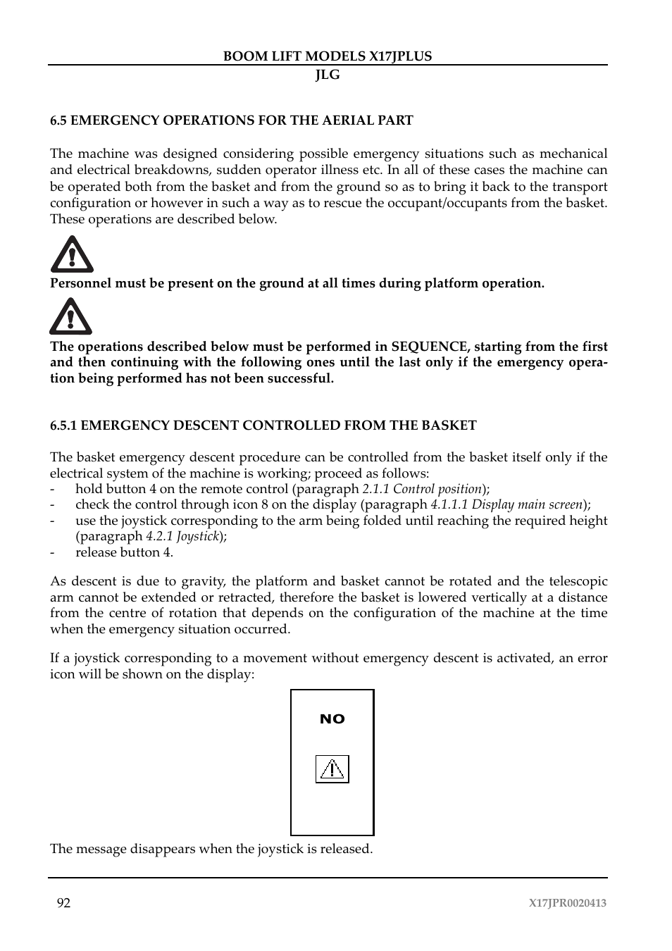 JLG X17J Plus Operator Manual User Manual | Page 96 / 176