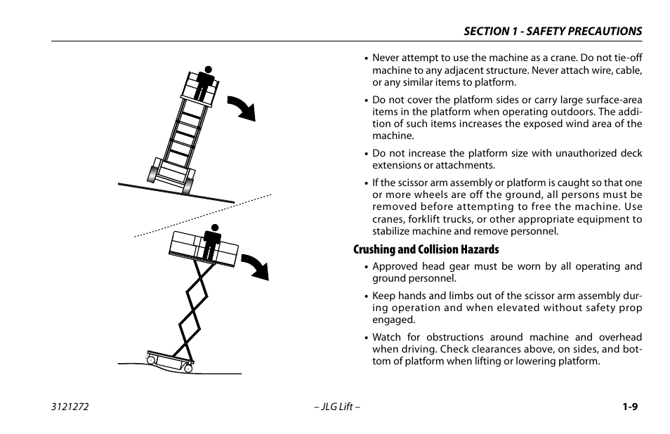 Crushing and collision hazards | JLG M4069 Operator Manual User Manual | Page 19 / 86