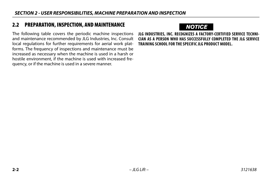 2 preparation, inspection, and maintenance, Preparation, inspection, and maintenance -2 | JLG M4069 Operator Manual User Manual | Page 24 / 86