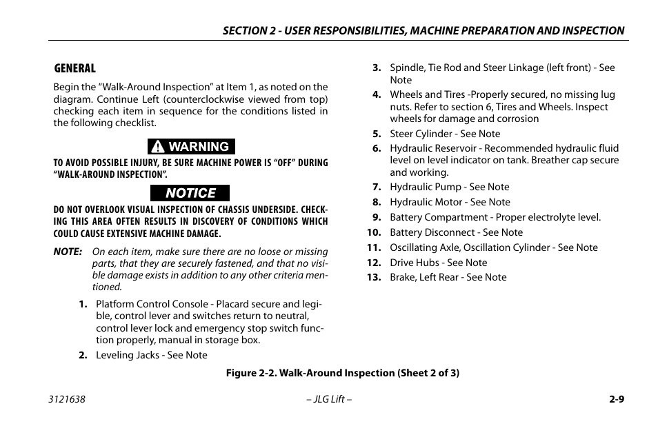 General -9, Walk-around inspection (sheet 2 of 3) -9, General | JLG M4069 Operator Manual User Manual | Page 31 / 86