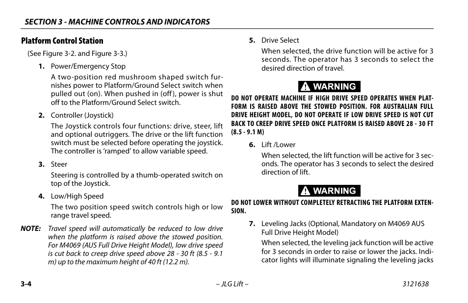 Platform control station, Platform control station -3 | JLG M4069 Operator Manual User Manual | Page 38 / 86