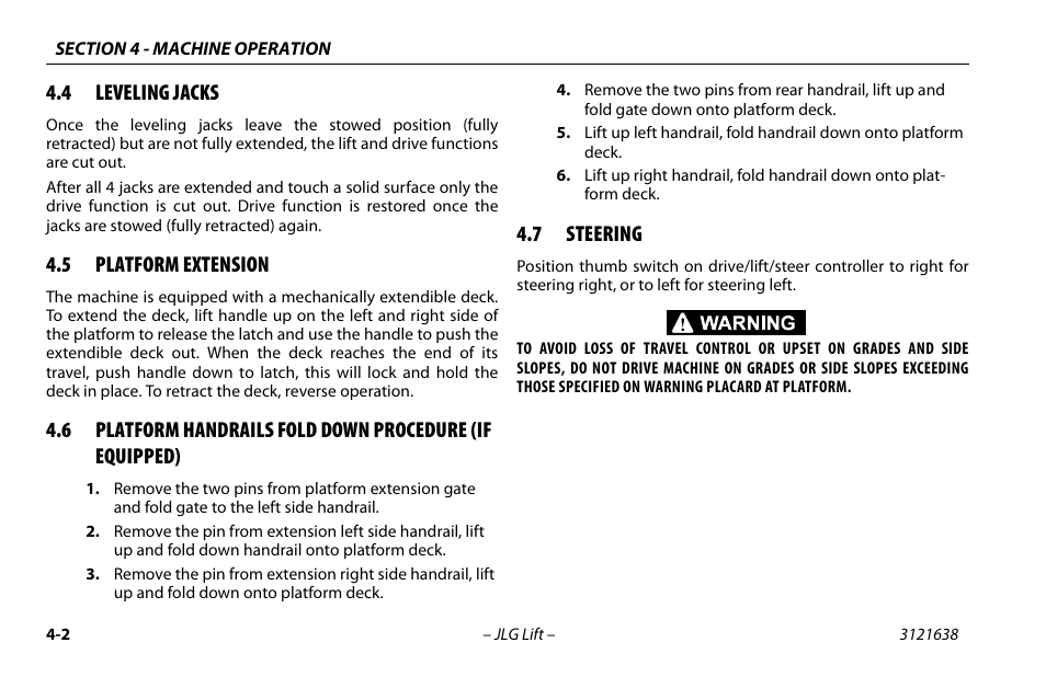 4 leveling jacks, 5 platform extension, 7 steering | Leveling jacks -2, Platform extension -2, Steering -2 | JLG M4069 Operator Manual User Manual | Page 56 / 86