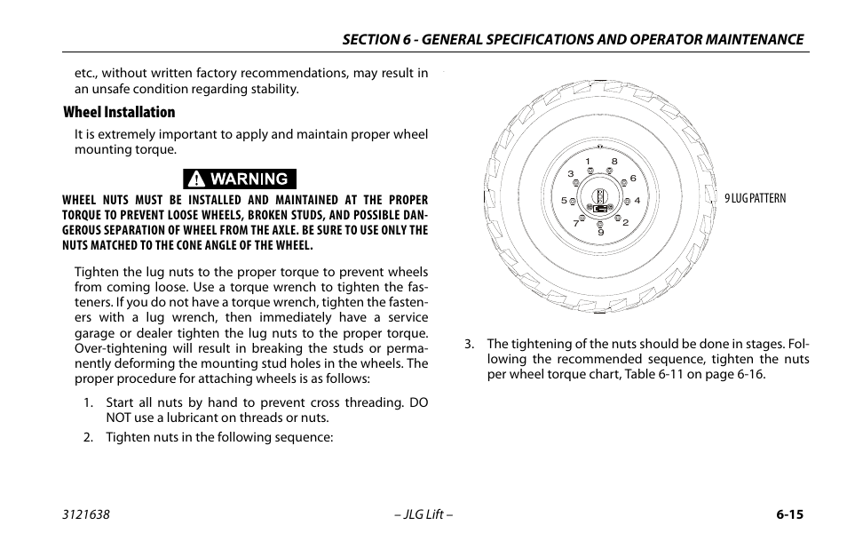 Wheel installation, Wheel installation -15 | JLG M4069 Operator Manual User Manual | Page 79 / 86
