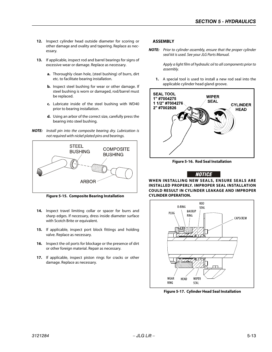 Composite bearing installation -13, Rod seal installation -13, Cylinder head seal installation -13 | JLG 18RS Service Manual User Manual | Page 103 / 230