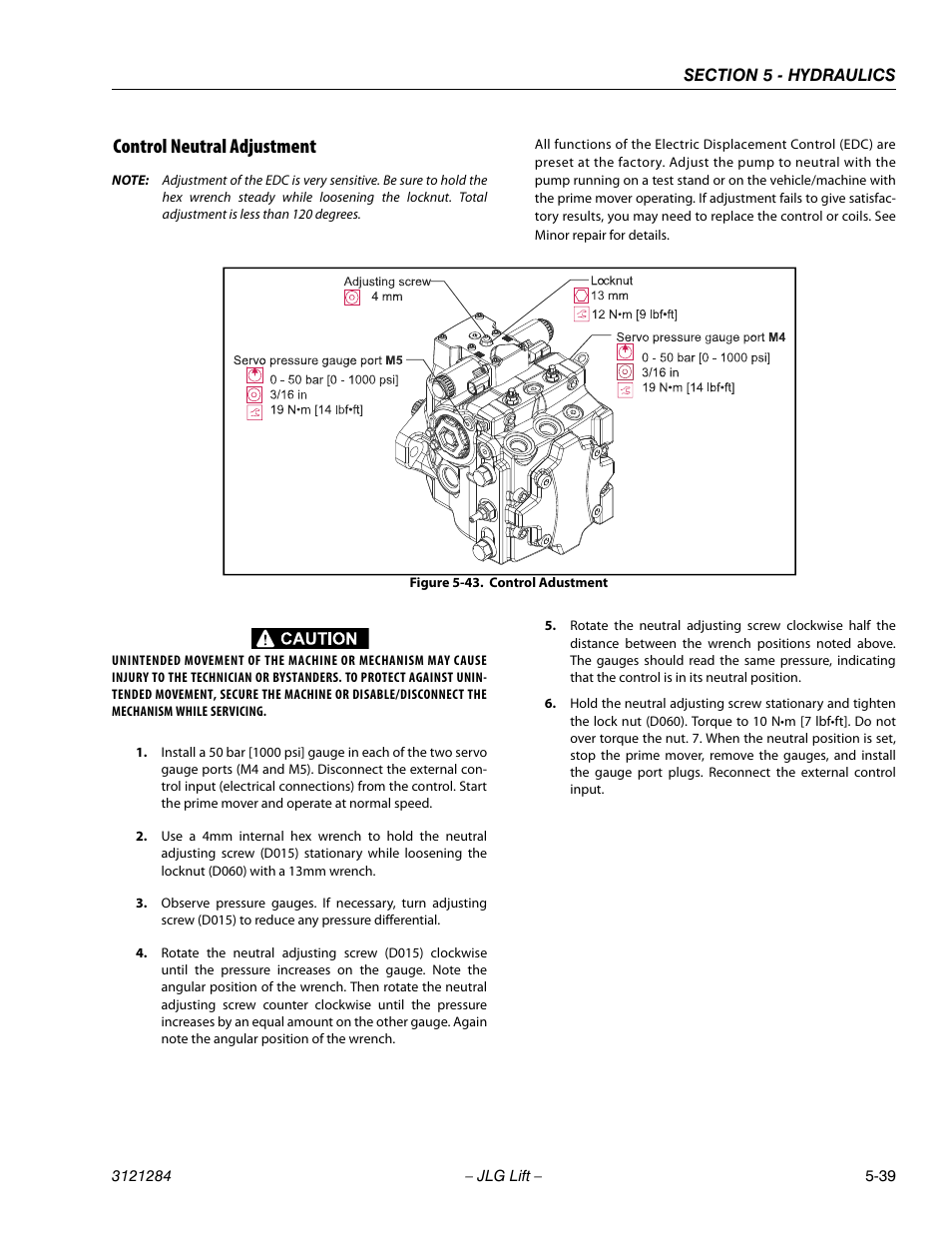 Control neutral adjustment, Control neutral adjustment -39, Control adustment -39 | JLG 18RS Service Manual User Manual | Page 129 / 230