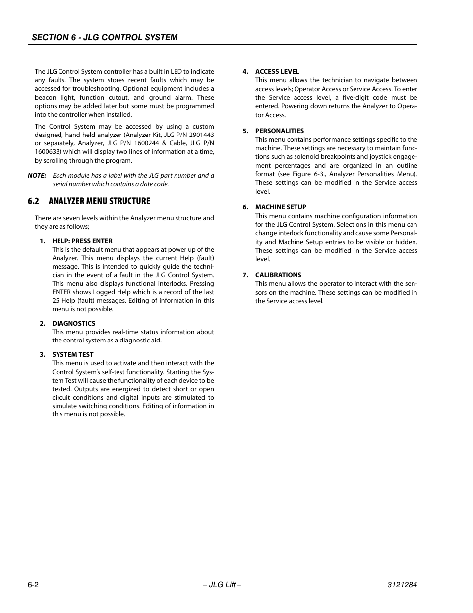 2 analyzer menu structure, Analyzer menu structure -2 | JLG 18RS Service Manual User Manual | Page 144 / 230