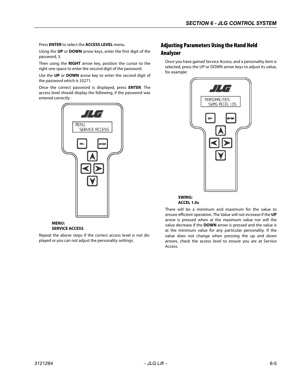 Adjusting parameters using the hand held analyzer | JLG 18RS Service Manual User Manual | Page 147 / 230