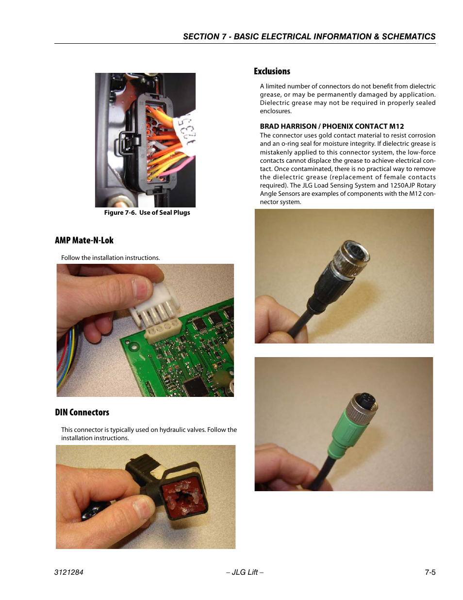 Amp mate-n-lok, Din connectors, Exclusions | Amp mate-n-lok -5 din connectors -5 exclusions -5, Use of seal plugs -5 | JLG 18RS Service Manual User Manual | Page 205 / 230
