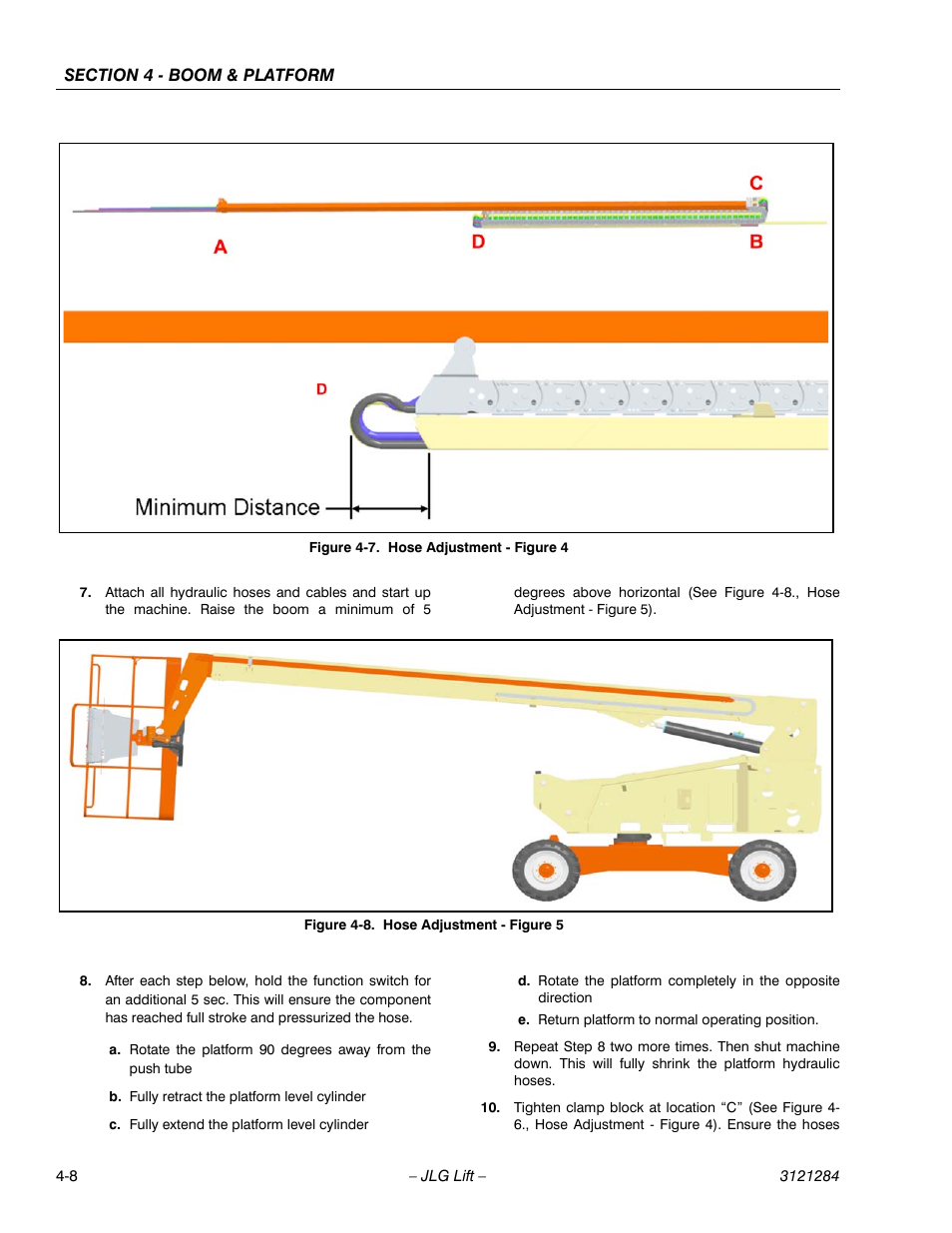 Hose adjustment - figure 4 -8, Hose adjustment - figure 5 -8 | JLG 18RS Service Manual User Manual | Page 88 / 230