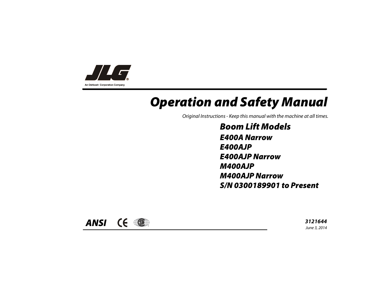 JLG M400 Operator Manual User Manual | 108 pages