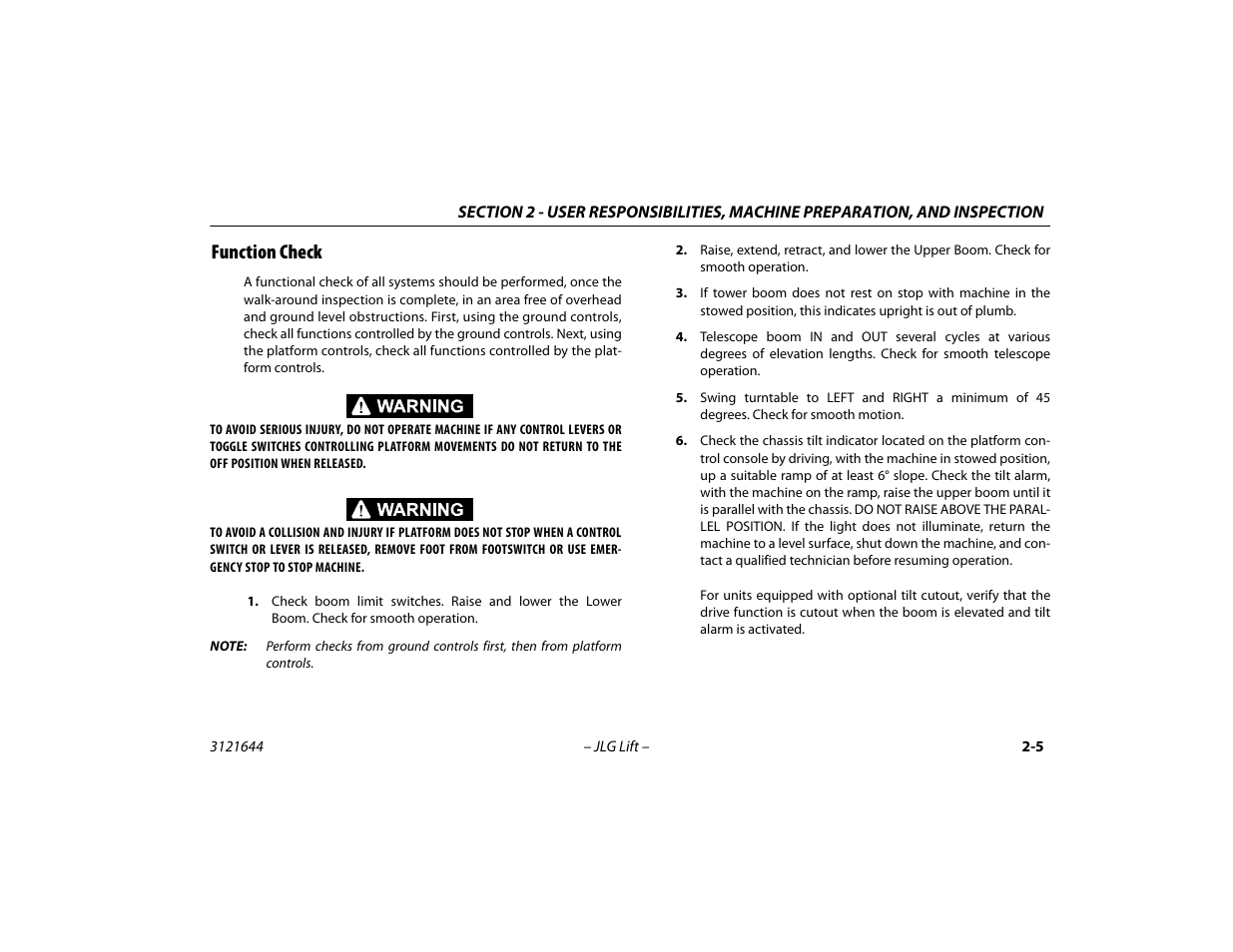Function check, Function check -5 | JLG M400 Operator Manual User Manual | Page 29 / 108