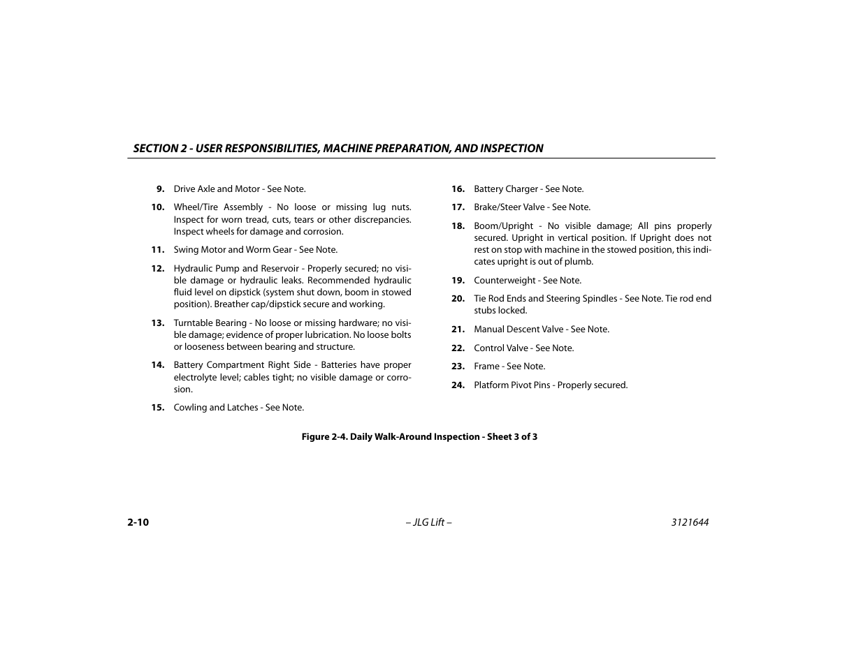 Daily walk-around inspection - sheet 3 of 3 -10 | JLG M400 Operator Manual User Manual | Page 34 / 108