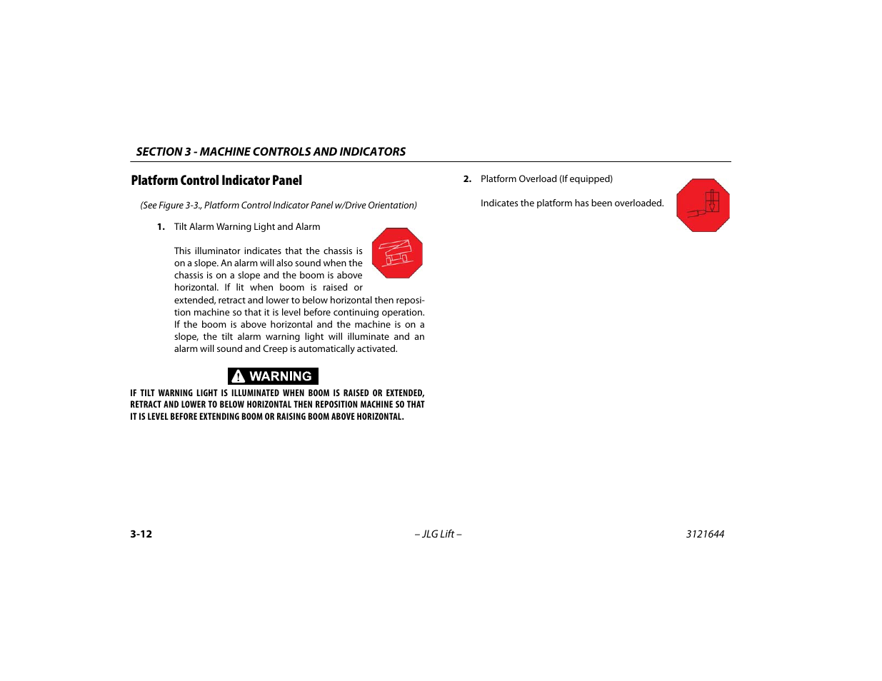 Platform control indicator panel, Platform control indicator panel -12 | JLG M400 Operator Manual User Manual | Page 46 / 108