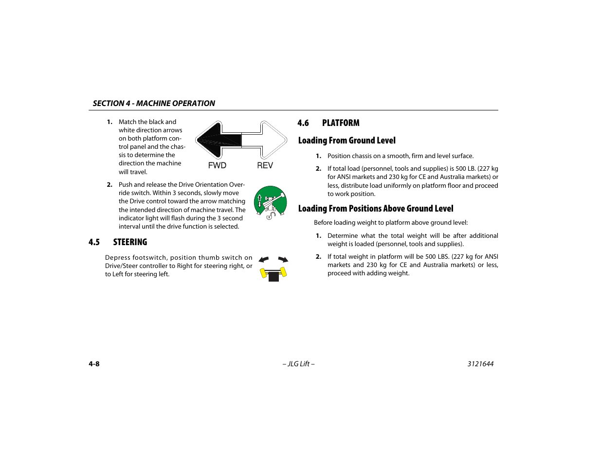 5 steering, 6 platform, Loading from ground level | Loading from positions above ground level, Steering -8, Platform -8, 6 platform loading from ground level | JLG M400 Operator Manual User Manual | Page 58 / 108