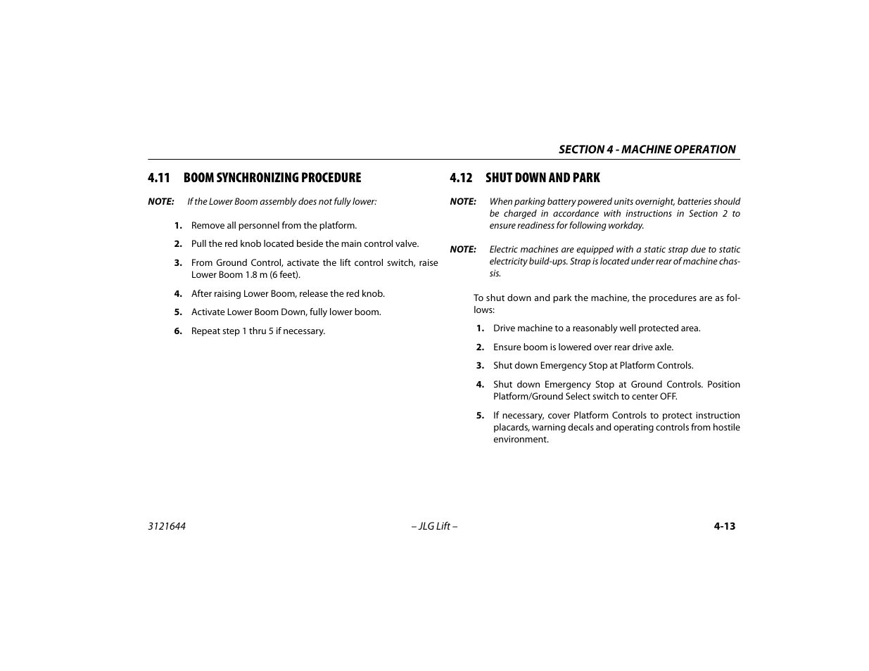 11 boom synchronizing procedure, 12 shut down and park | JLG M400 Operator Manual User Manual | Page 63 / 108