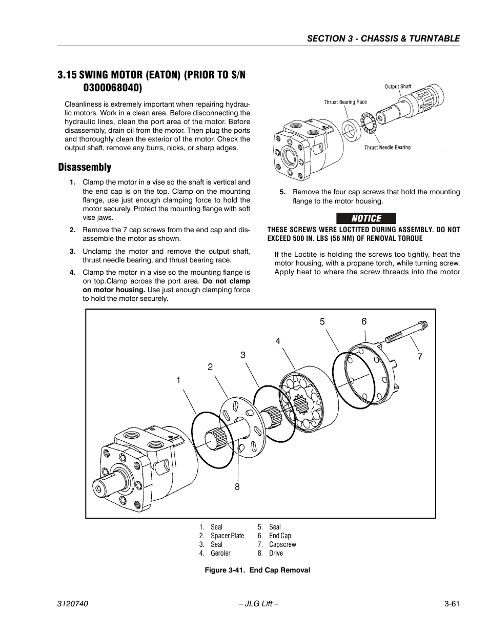 15 swing motor (eaton) (prior to s/n 0300068040), Disassembly, Swing motor (eaton) (prior to s/n 0300068040) -61 | Disassembly -61, End cap removal -61 | JLG 800A_AJ ANSI Service Manual User Manual | Page 117 / 464