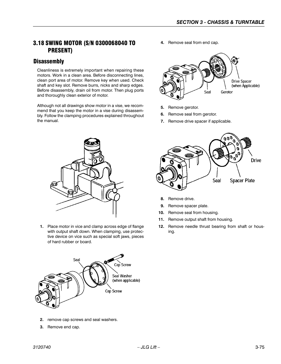 18 swing motor (s/n 0300068040 to present), Disassembly, Swing motor (s/n 0300068040 to present) -75 | Disassembly -75 | JLG 800A_AJ ANSI Service Manual User Manual | Page 131 / 464