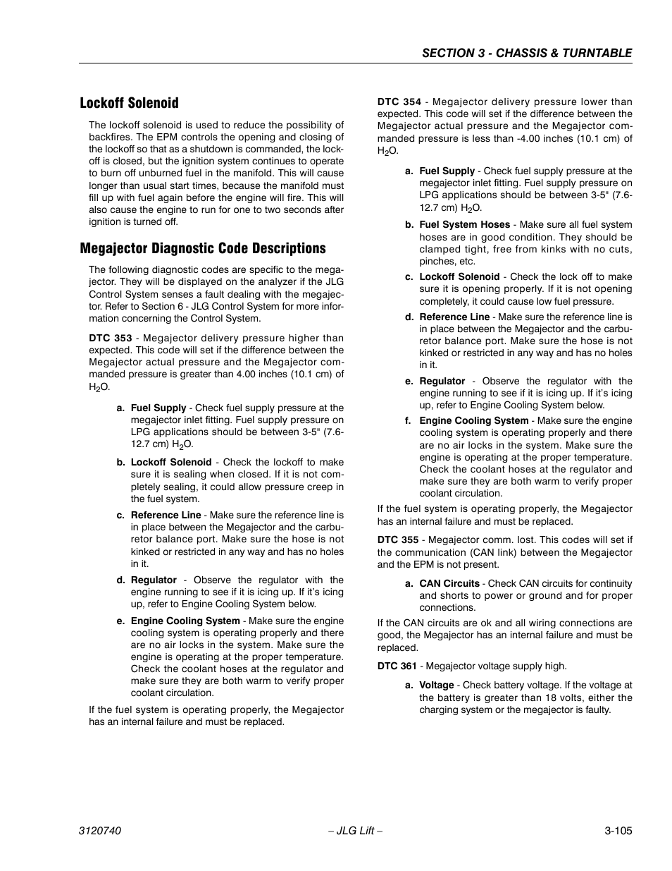 Lockoff solenoid, Megajector diagnostic code descriptions | JLG 800A_AJ ANSI Service Manual User Manual | Page 161 / 464