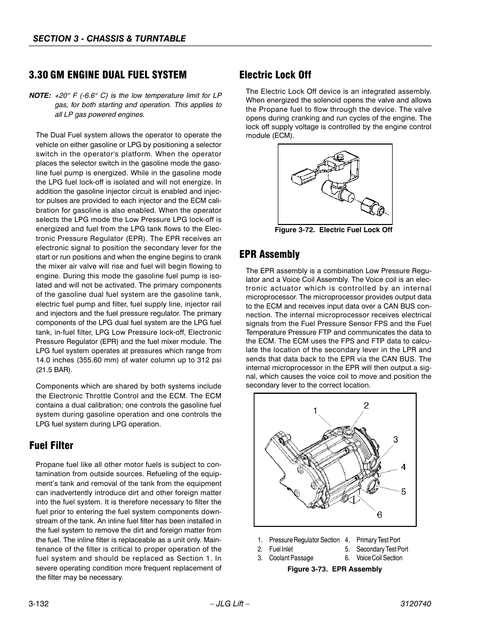 30 gm engine dual fuel system, Fuel filter, Electric lock off | Epr assembly, Gm engine dual fuel system -132, Electric fuel lock off -132, Epr assembly -132 | JLG 800A_AJ ANSI Service Manual User Manual | Page 188 / 464