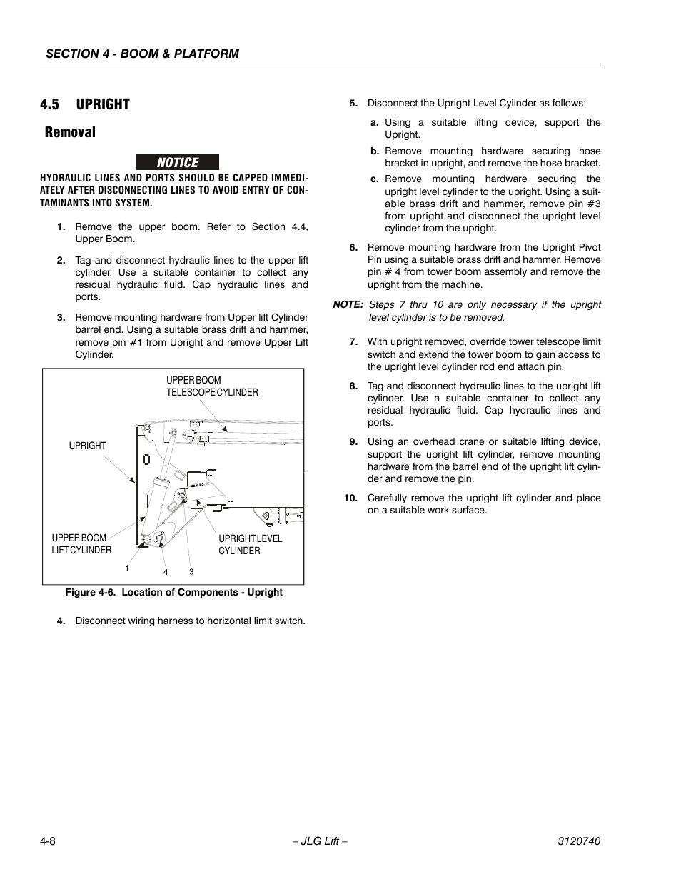 5 upright, Removal, Upright -8 | Removal -8, Location of components - upright -8, 5 upright removal | JLG 800A_AJ ANSI Service Manual User Manual | Page 222 / 464