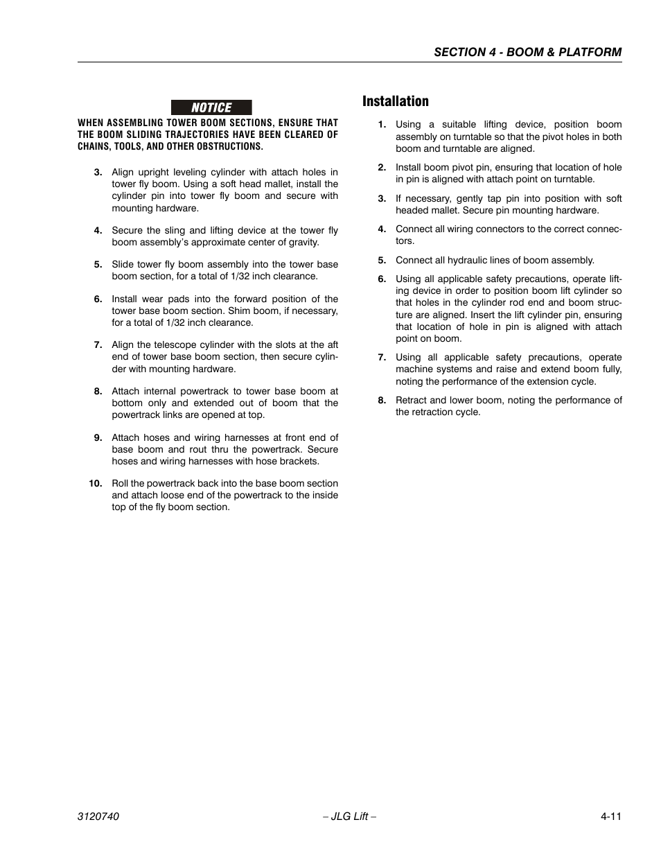 Installation, Installation -11 | JLG 800A_AJ ANSI Service Manual User Manual | Page 225 / 464