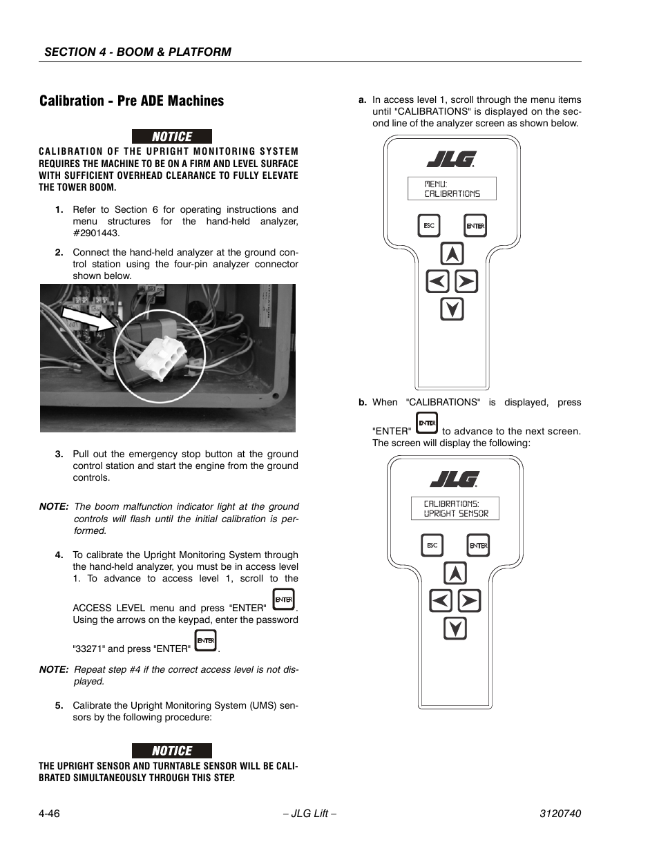 Calibration - pre ade machines, Calibration - pre ade machines -46 | JLG 800A_AJ ANSI Service Manual User Manual | Page 260 / 464