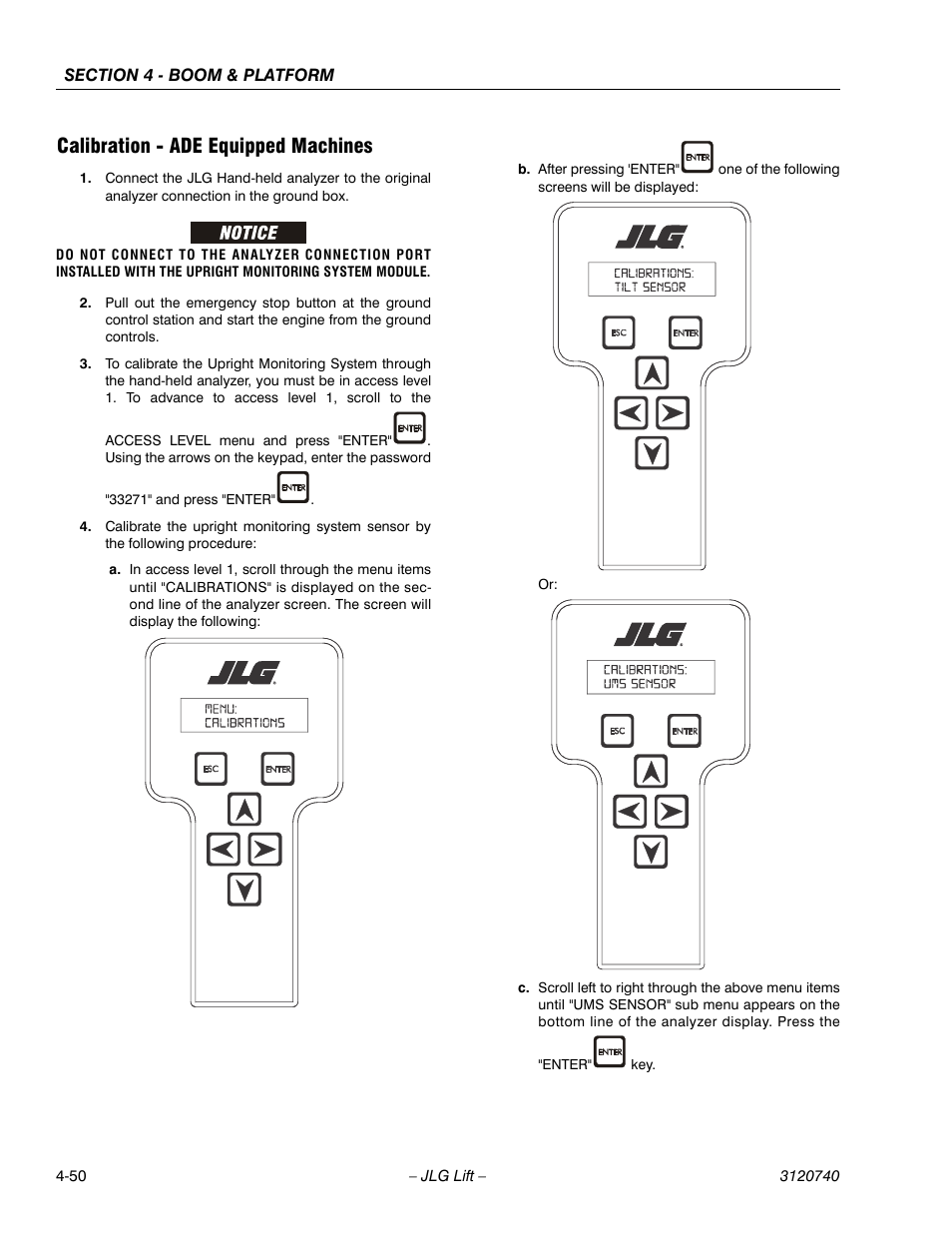 Calibration - ade equipped machines, Calibration - ade equipped machines -50 | JLG 800A_AJ ANSI Service Manual User Manual | Page 264 / 464