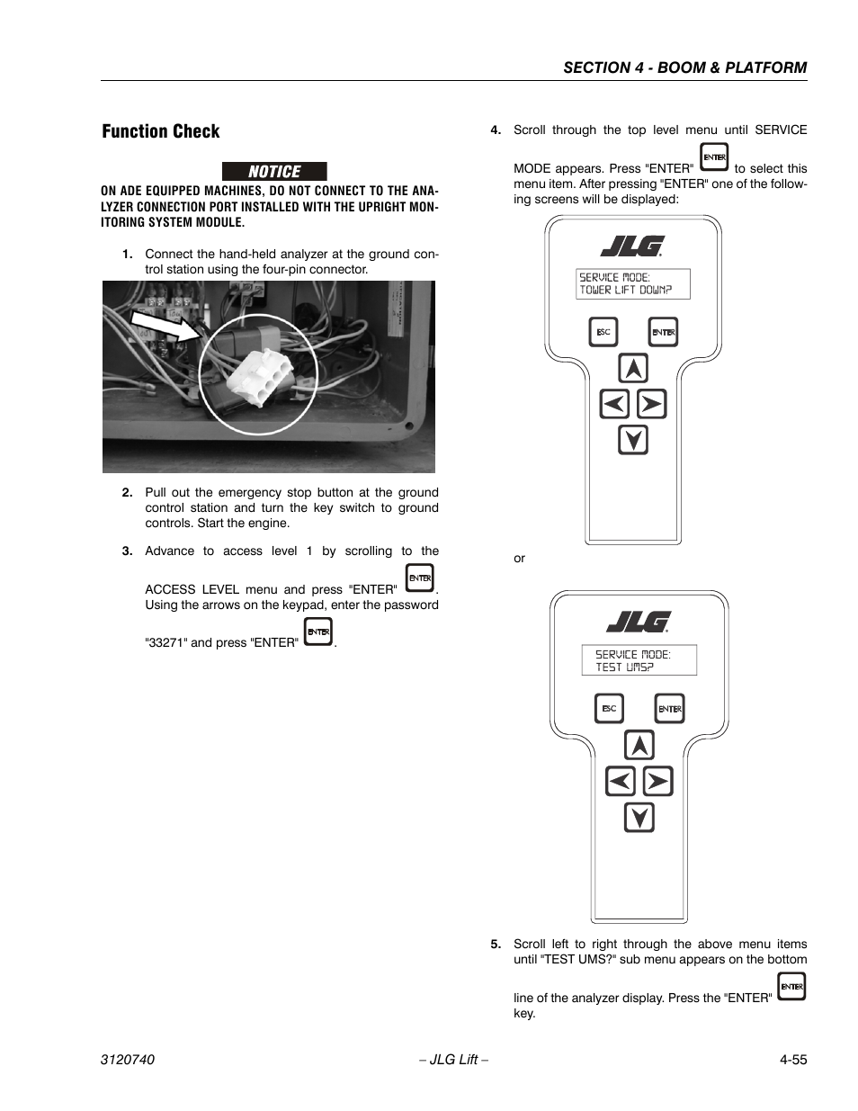 Function check, Function check -55 | JLG 800A_AJ ANSI Service Manual User Manual | Page 269 / 464
