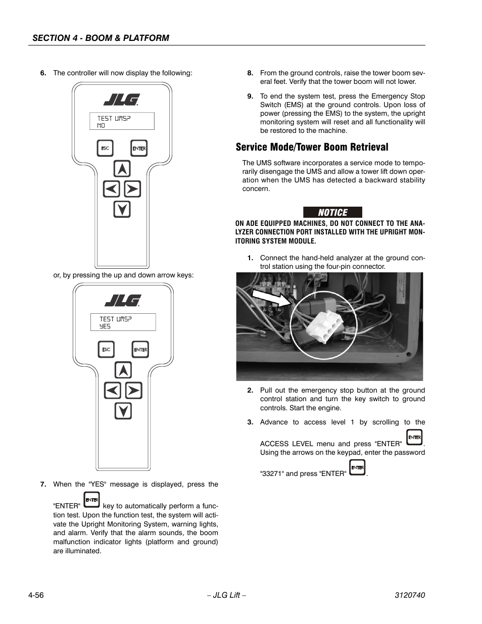 Service mode/tower boom retrieval, Service mode/tower boom retrieval -56 | JLG 800A_AJ ANSI Service Manual User Manual | Page 270 / 464