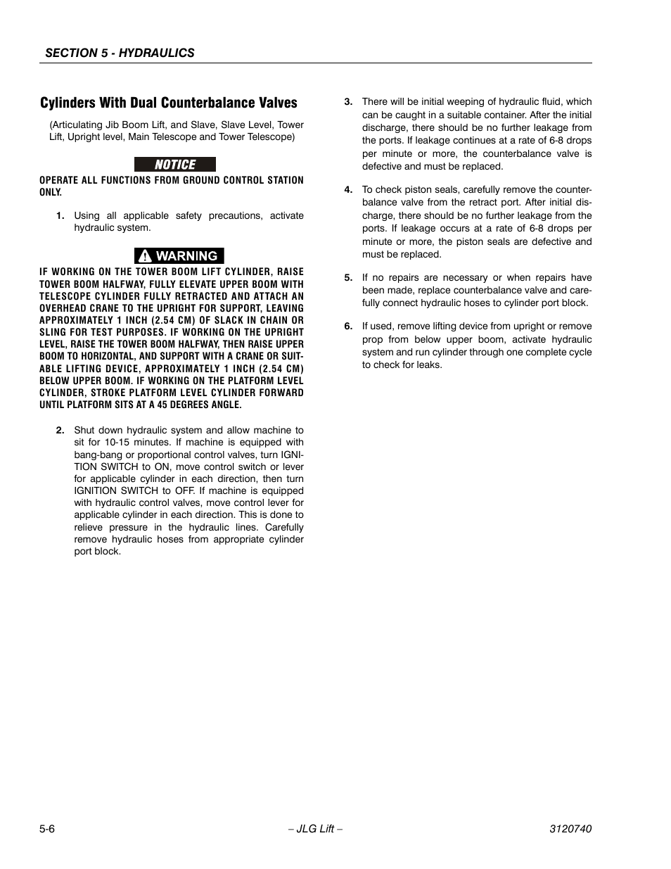 Cylinders with dual counterbalance valves, Cylinders with dual counterbalance valves -6 | JLG 800A_AJ ANSI Service Manual User Manual | Page 286 / 464