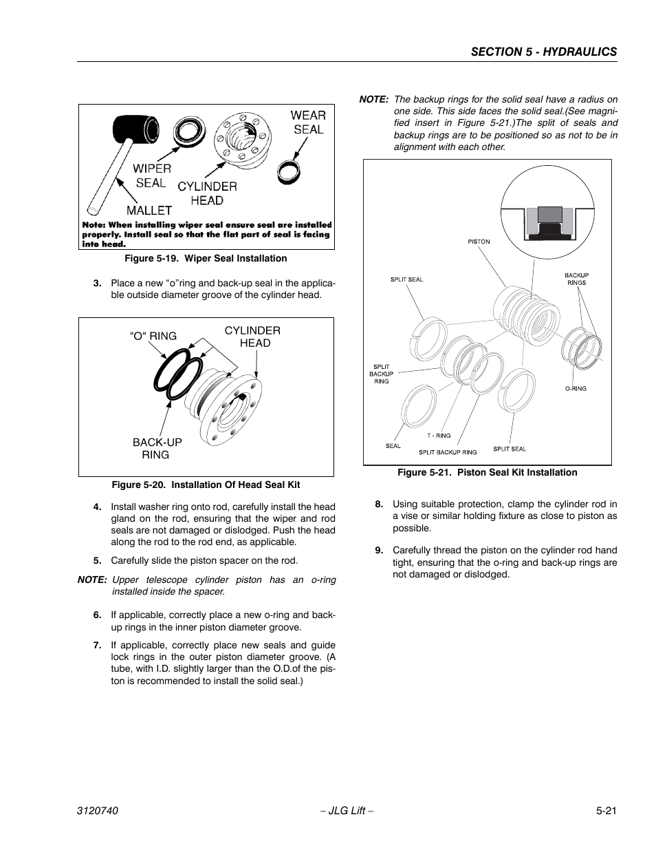 Wiper seal installation -21, Installation of head seal kit -21, Piston seal kit installation -21 | JLG 800A_AJ ANSI Service Manual User Manual | Page 301 / 464