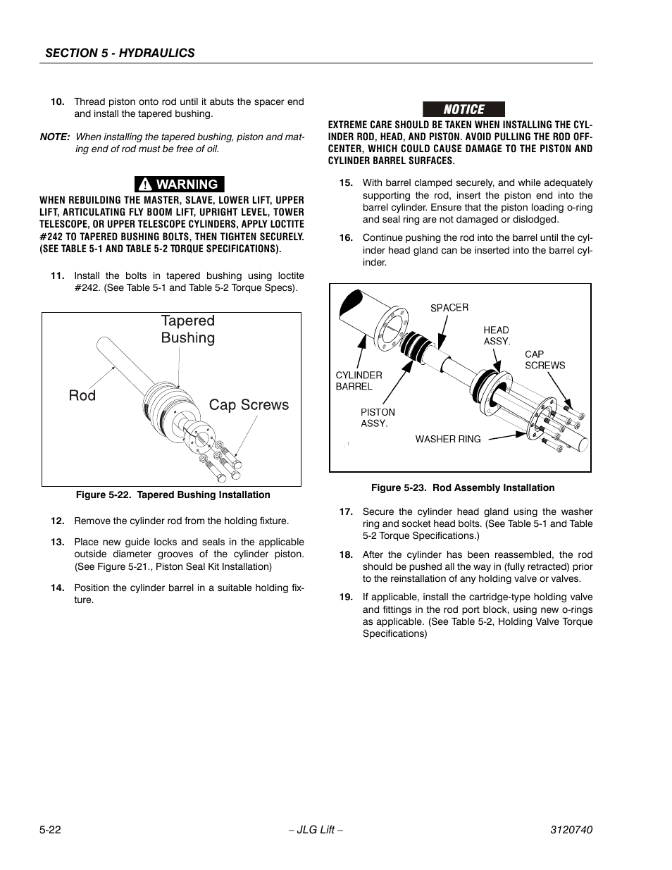 Tapered bushing installation -22, Rod assembly installation -22 | JLG 800A_AJ ANSI Service Manual User Manual | Page 302 / 464