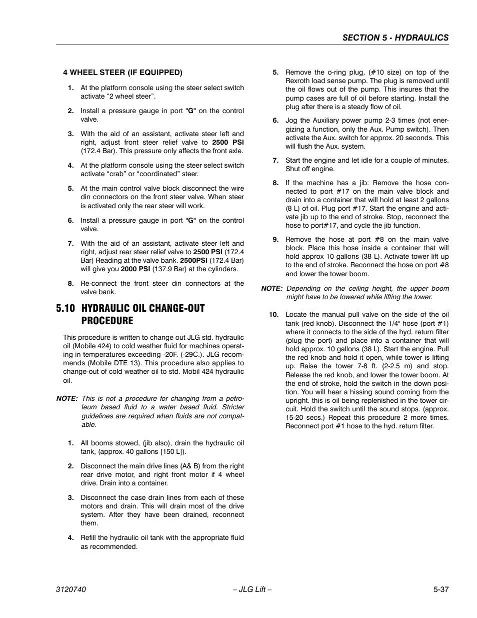 10 hydraulic oil change-out procedure, Hydraulic oil change-out procedure -37 | JLG 800A_AJ ANSI Service Manual User Manual | Page 317 / 464