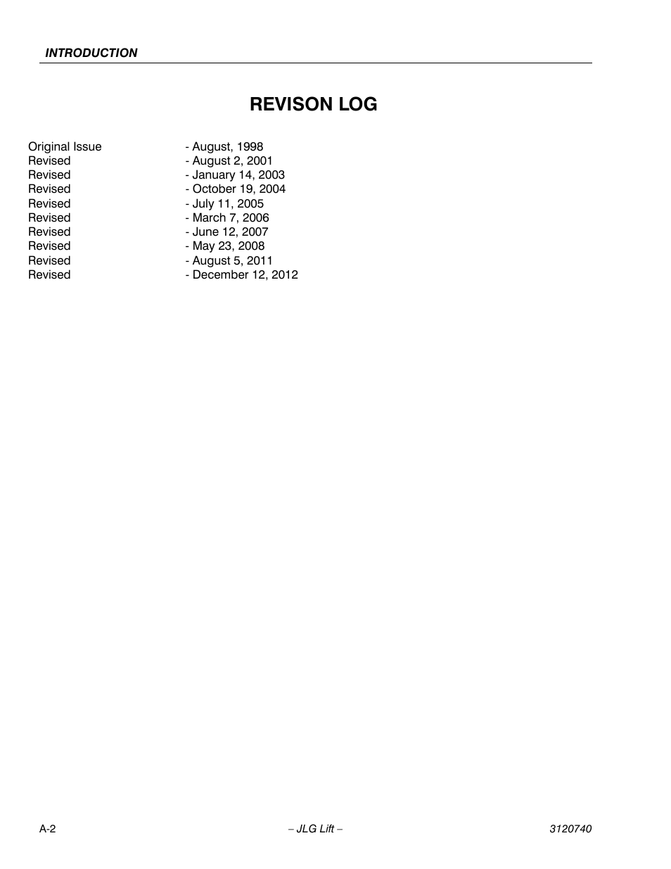 Revison log | JLG 800A_AJ ANSI Service Manual User Manual | Page 4 / 464