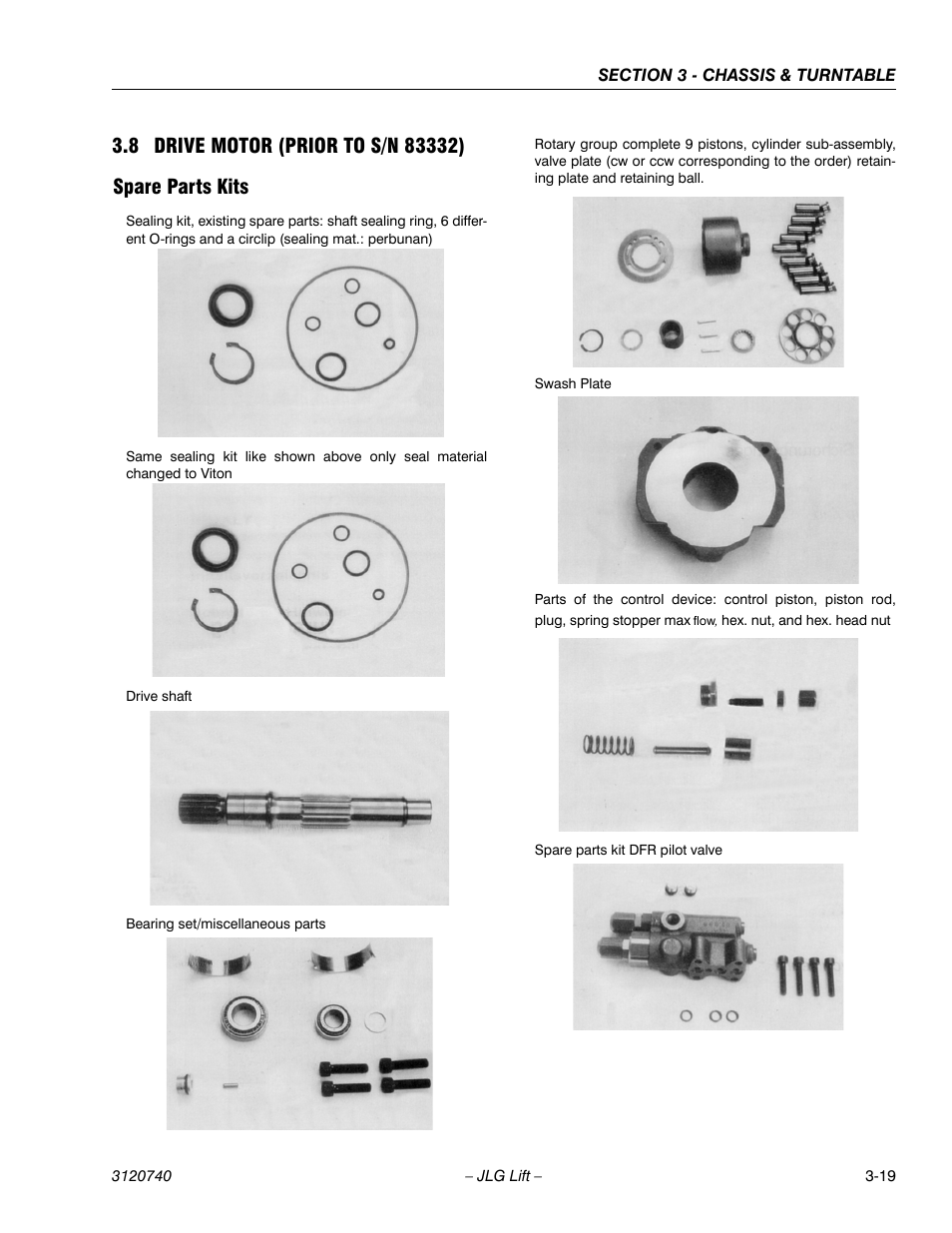 8 drive motor (prior to s/n 83332), Spare parts kits, Drive motor (prior to s/n 83332) -19 | Spare parts kits -19 | JLG 800A_AJ ANSI Service Manual User Manual | Page 75 / 464