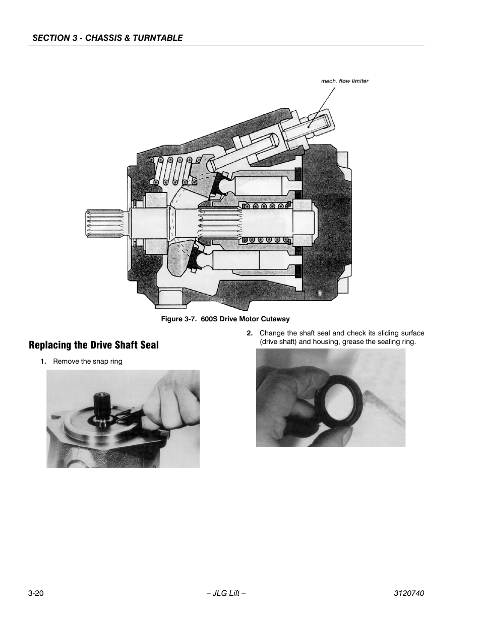 Replacing the drive shaft seal, Replacing the drive shaft seal -20, 600s drive motor cutaway -20 | JLG 800A_AJ ANSI Service Manual User Manual | Page 76 / 464